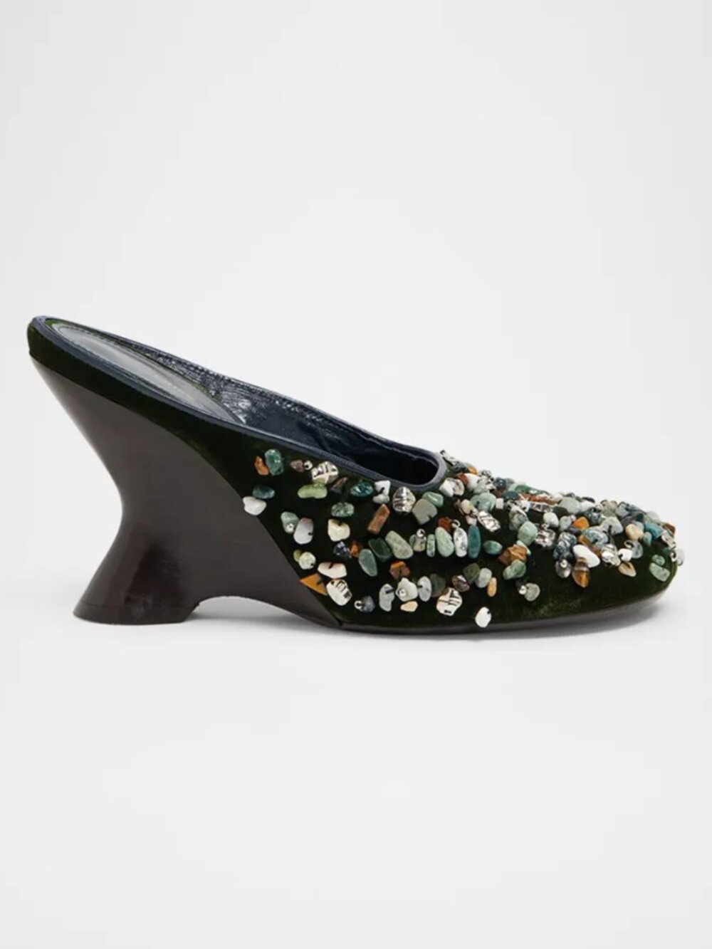 Dries Van Noten Dark Green Embellished Mules